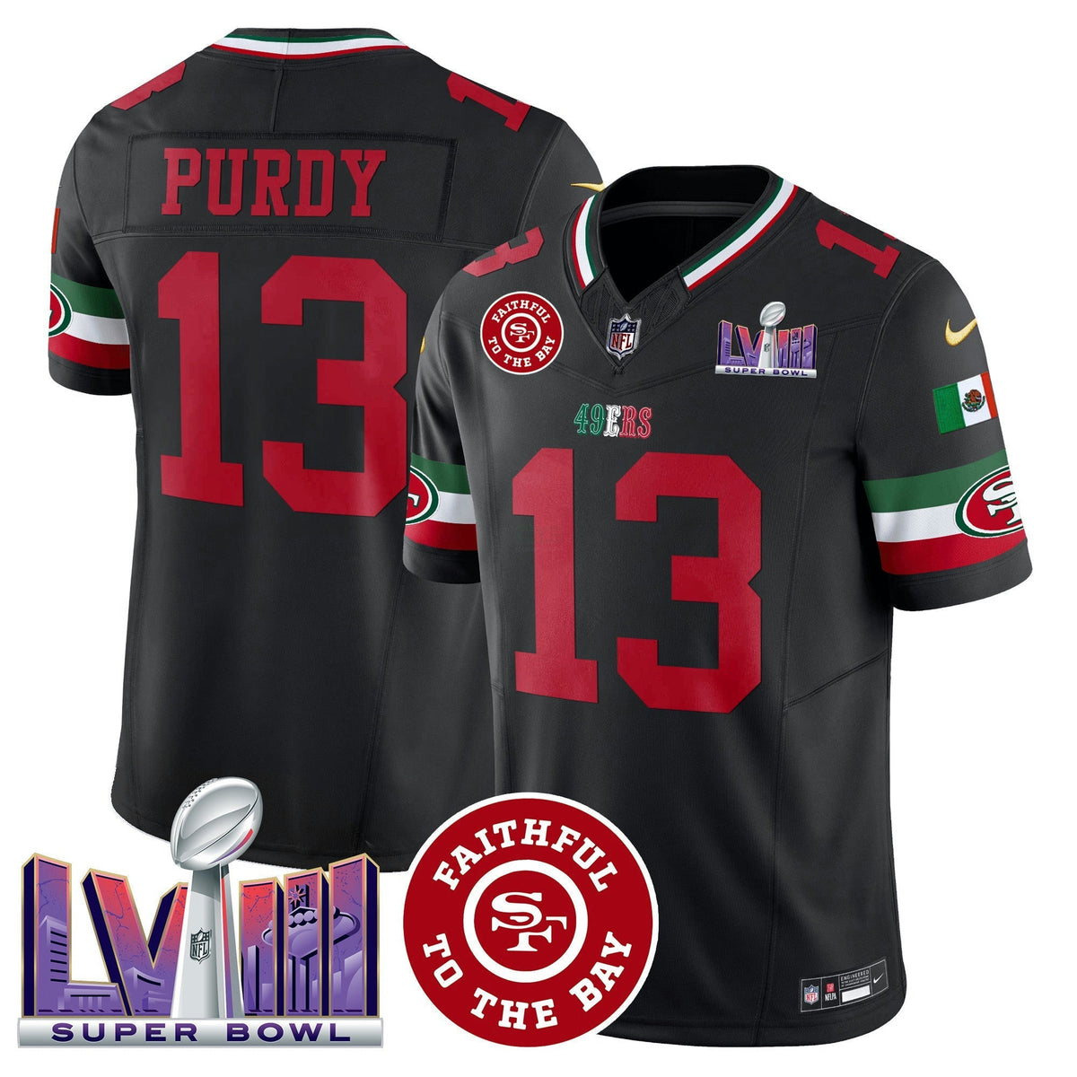 NFL Men’s Mexico Faithful & Super Bowl LVIII Patch Vapor Jersey