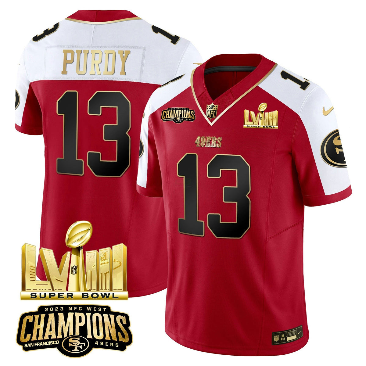 NFL Men’s NFC West Champions & Super Bowl LVIII Gold Patch Vapor Jersey
