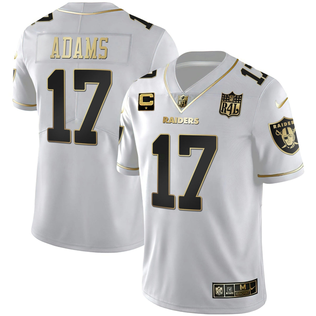 Jersey NFL Men’s Raider4Life Patch White Gold and Black Gold