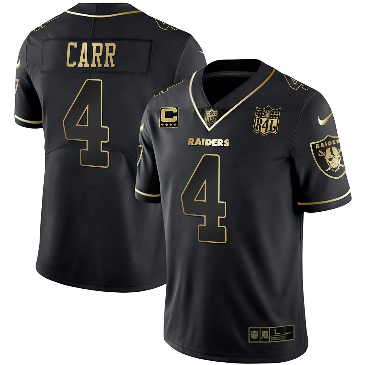 Jersey NFL Men’s Raider4Life Patch White Gold and Black Gold