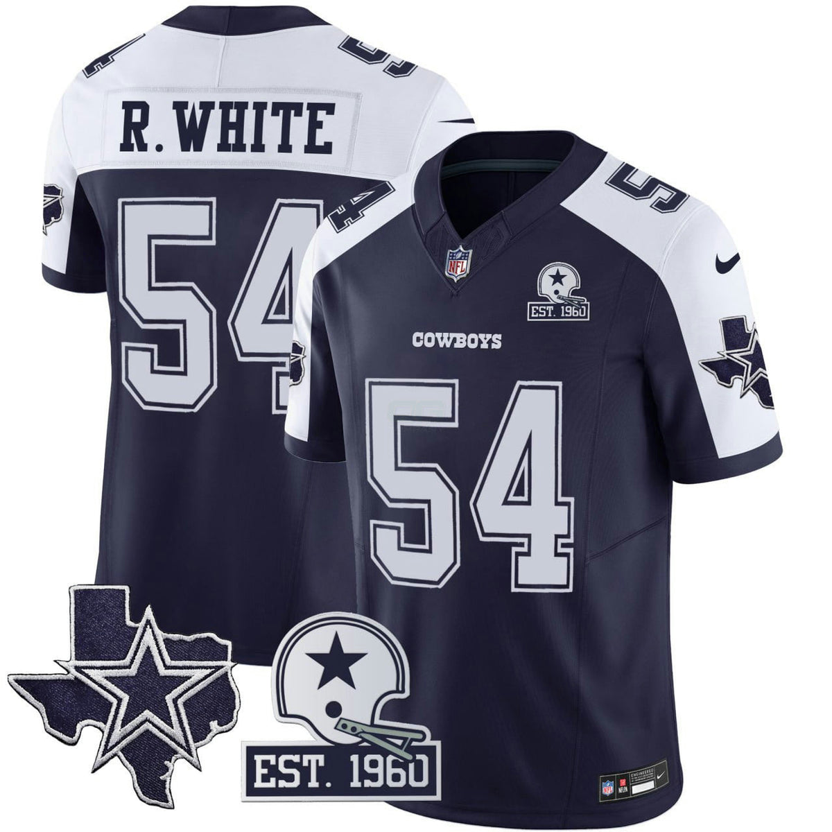 NFL Men’s Randy White #54 Throwback Texas Patch Vapor Limited Jersey - Alternate Navy Blue