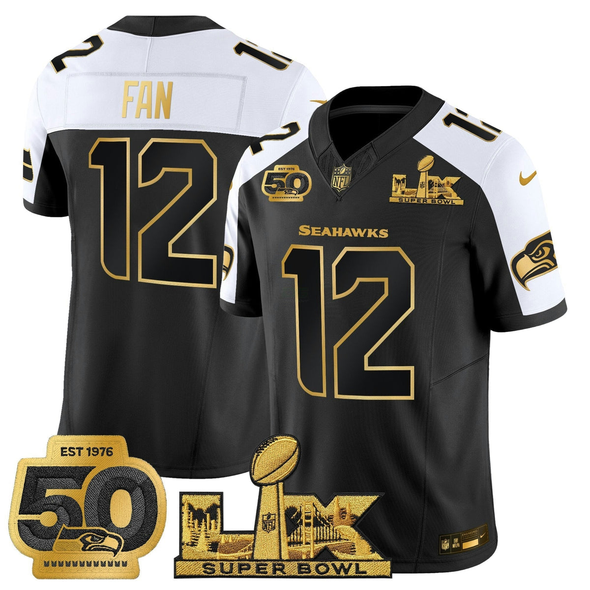 NFL Men’s Seattle “Super Bowl LX & 50th Patch” Gold Vapor Limited Jersey