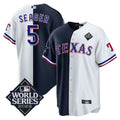 NFL Men’s Split Rangers – 2023 World Series Patch Cool Base Jersey - White - Navy Blue