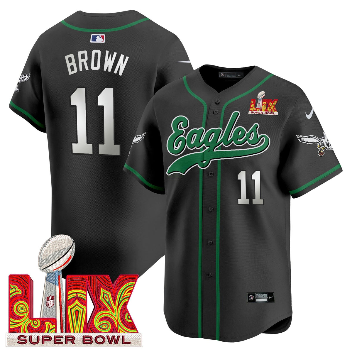 NFL Men’s Super Bowl LIX Patch Kelly Green Vapor Jersey V2