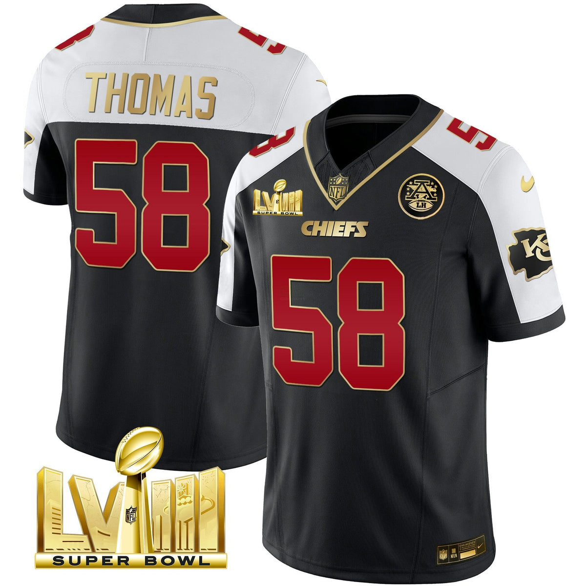 NFL Kansas City Chiefs Men’s Super Bowl LVIII Gold Patch Vapor Jersey