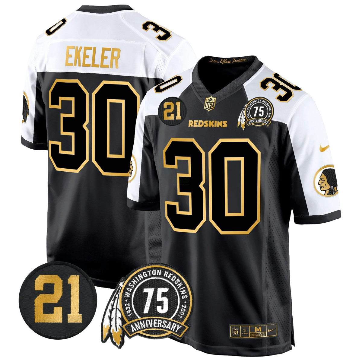 NFL Washington Commanders Men’s Washington Redskins 75th & Sean Taylor Patch Gold Game Jersey