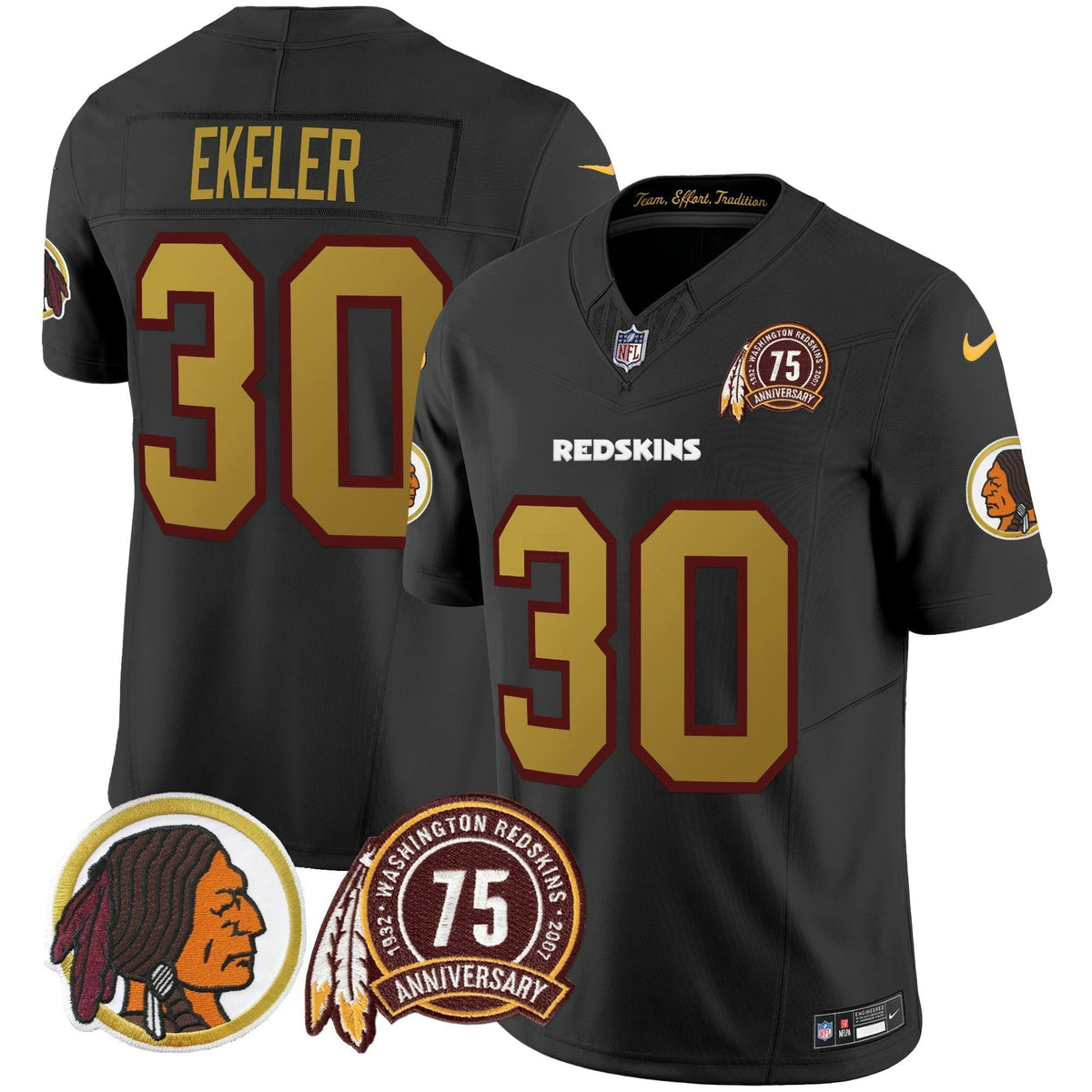 NFL Washington Commanders Men’s Washington Redskins Throwback 75th Patch Vapor Limited Jersey