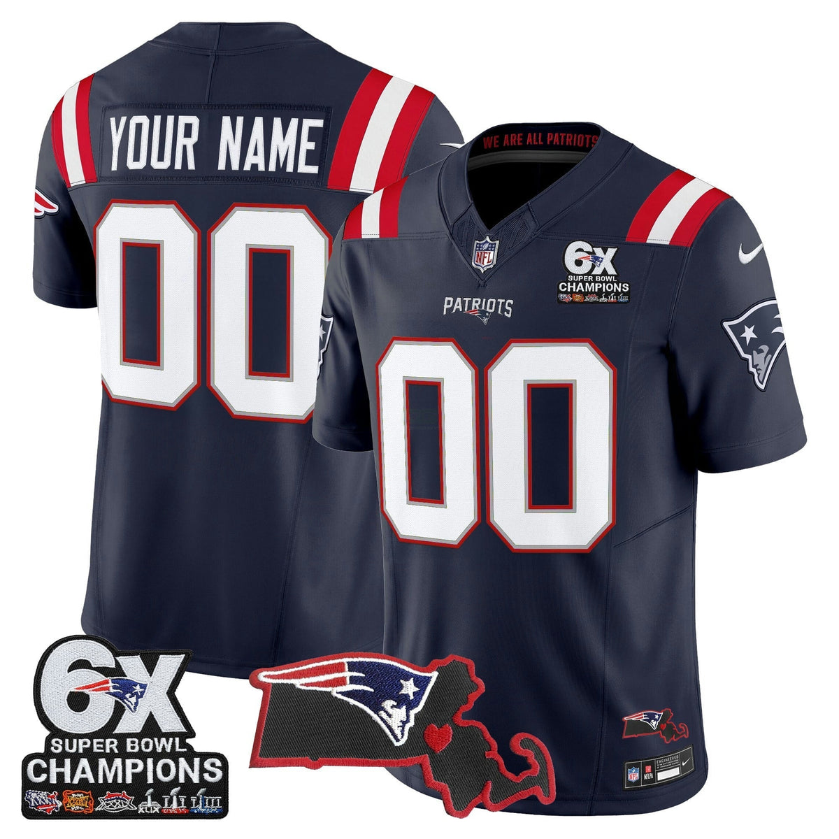NFL New England 6-Time Champions & Massachusetts Patch Vapor Limited Jersey