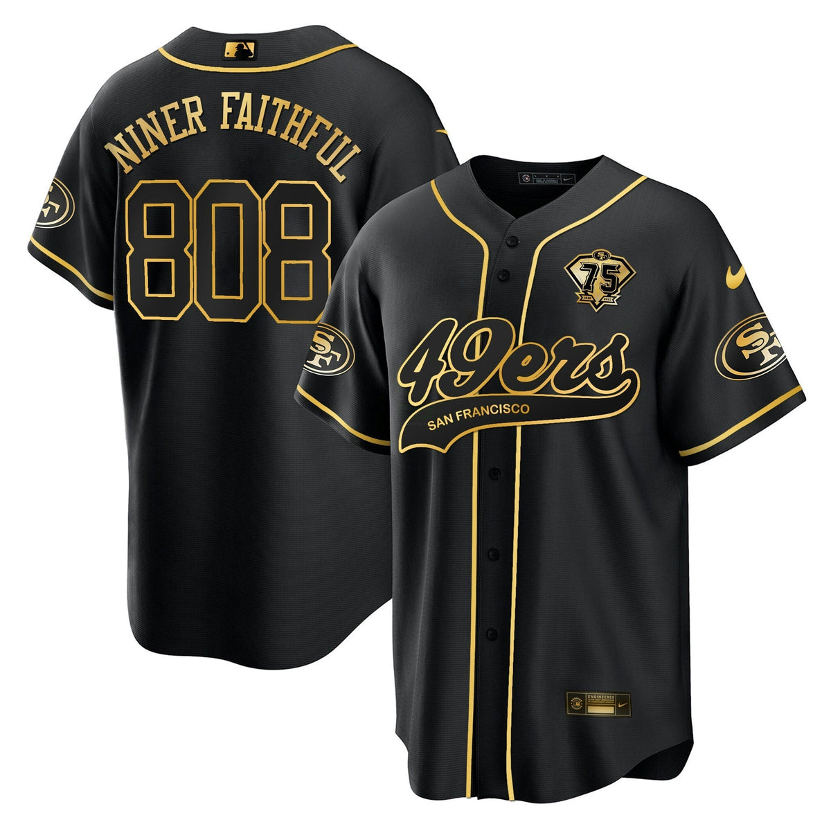 NFL Niner Faithful #808 San Francisco Black Gold Jersey - Black Gold