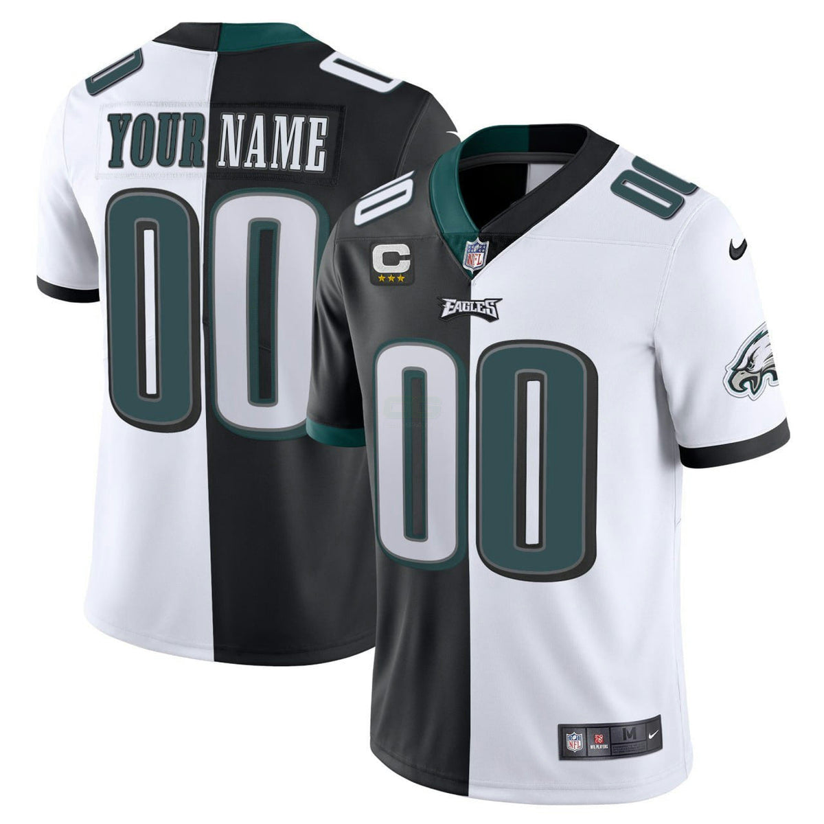 NFL Philadelphia Custom Split Black White Jersey - Split