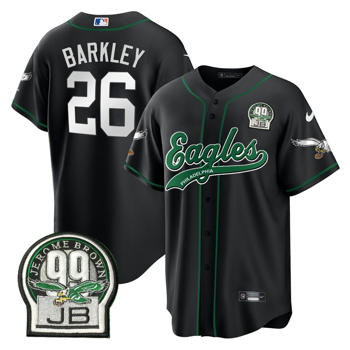 NFL Saquon Barkley Jerome Brown Retired Patch Kelly Green Jersey