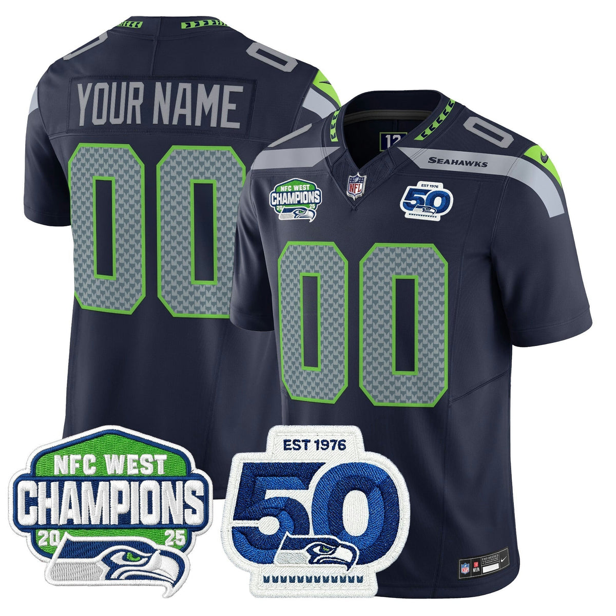 NFL Seattle 2025 NFC West Division Champions & 50th Anniversary Patch Vapor Limited Jersey
