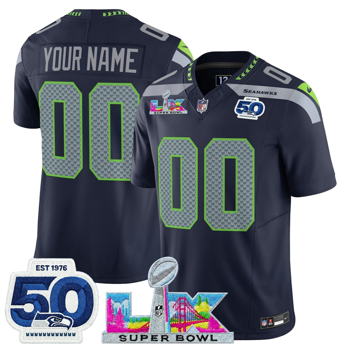 NFL Seattle “Super Bowl LX & 50th Patch” Vapor Limited Jersey