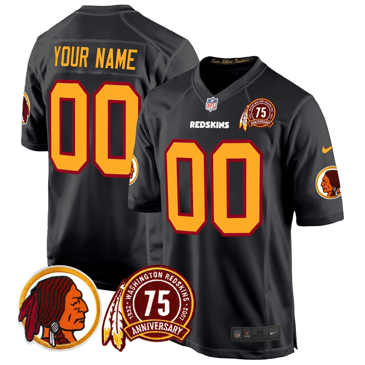 NFL Washington Commanders Washington Redskins 75th Patch Throwback Game Jersey