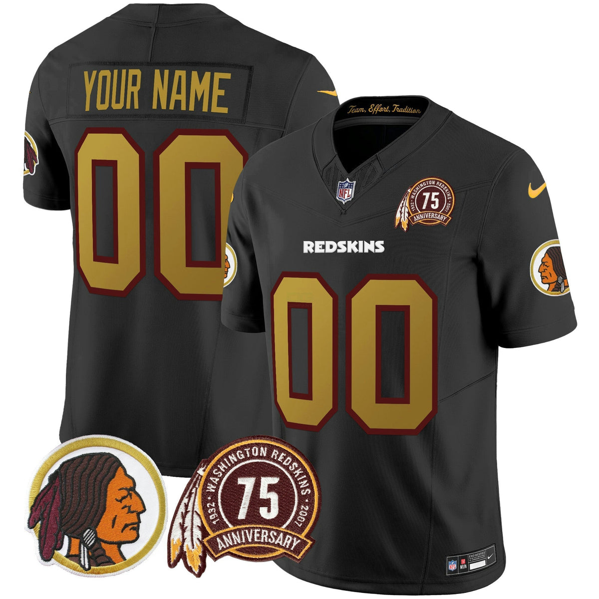 NFL Washington Commanders Washington Redskins Throwback 75th Patch Vapor Limited Jersey