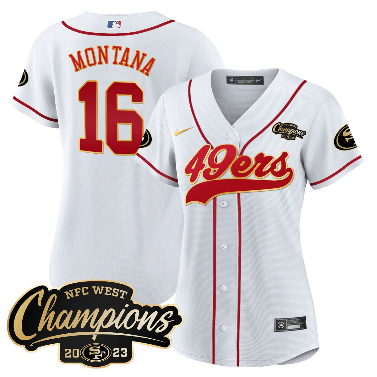 NFL Women’s 2023 NFC West Champions Baseball Gold Trim Jersey