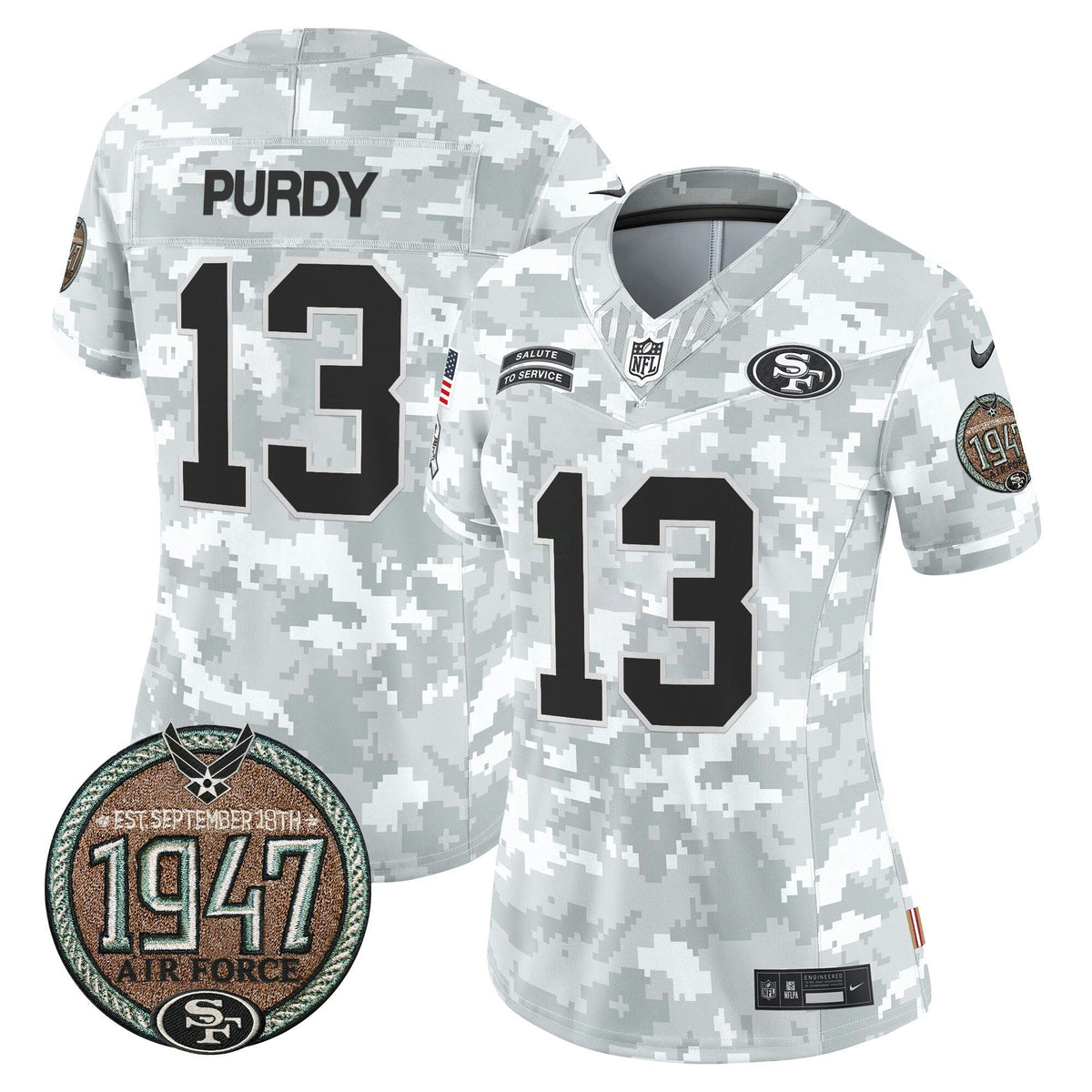 NFL San Francisco 49ers Women’s 2024 Salute to Service Establishment Year Patch Vapor Limited Jersey