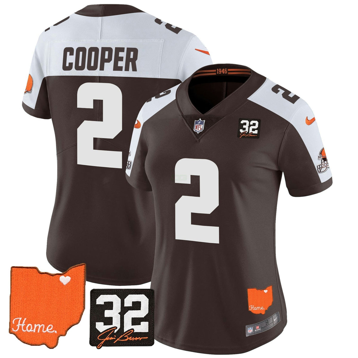 NFL Women’s #32 Jim Brown Memorial & Home Patch Vapor Limited Jersey