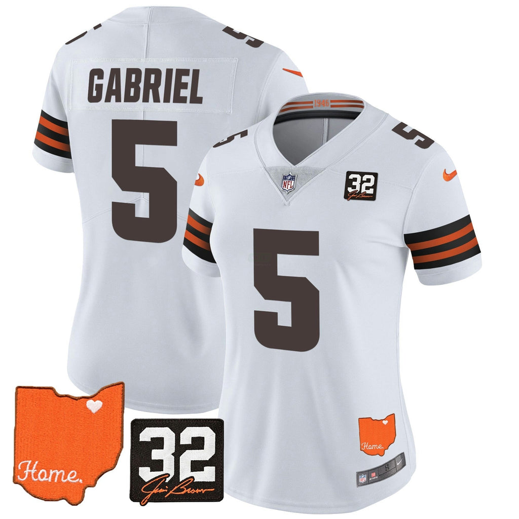 NFL Women’s #32 Jim Brown Memorial & Home Patch Vapor Limited Jersey