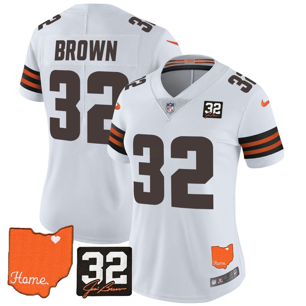 NFL Women’s #32 Jim Brown Memorial & Home Patch Vapor Limited Jersey