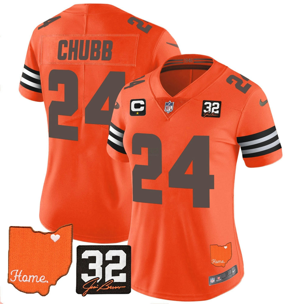 NFL Women’s #32 Jim Brown Memorial & Home Patch Vapor Limited Jersey