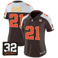 NFL Women’s #32 Jim Brown Memorial Patch Gold Trim Jersey