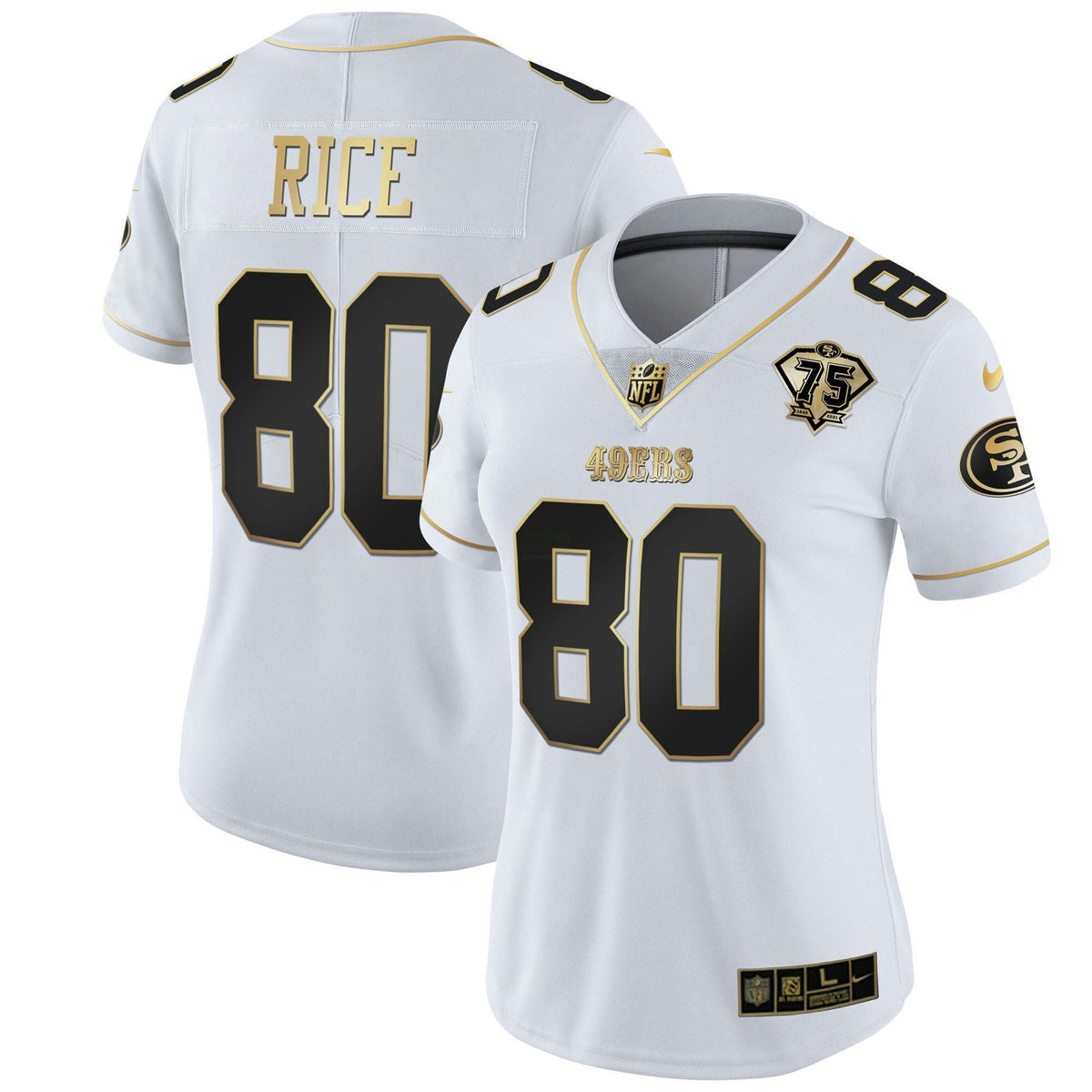 Jersey NFL Women’s 75th Anniversary Patch White Gold & Black Gold