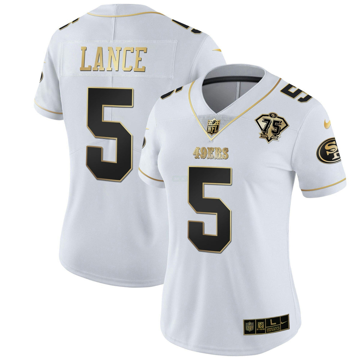 Jersey NFL Women’s 75th Anniversary Patch White Gold & Black Gold