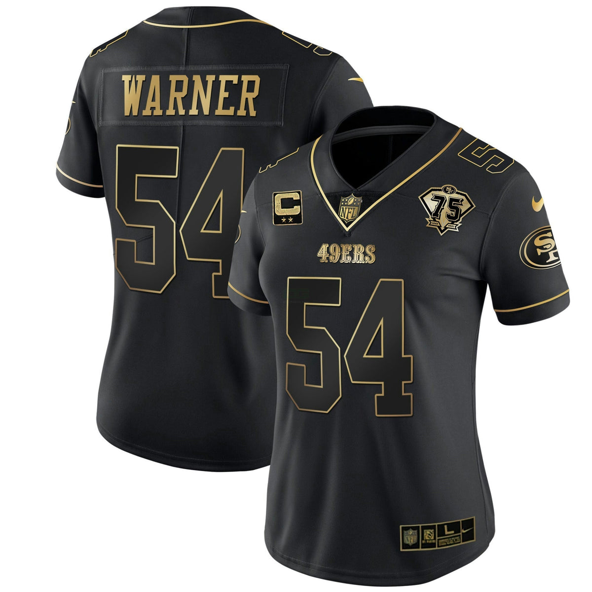 Jersey NFL Women’s 75th Anniversary Patch White Gold & Black Gold