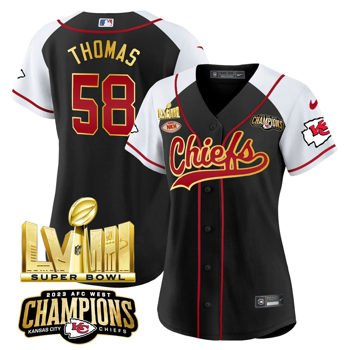 NFL Women’s AFC West Champions & Super Bowl LVIII Gold Patch Jersey