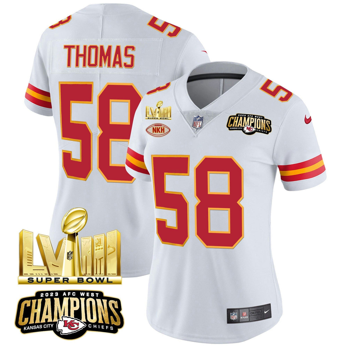 NFL Women’s AFC West Champions & Super Bowl LVIII Gold Patch Vapor Jersey