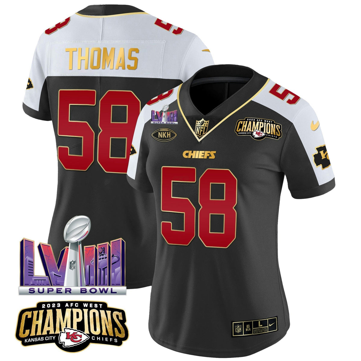 NFL Women’s AFC West Champions & Super Bowl LVIII Patch Vapor Jersey