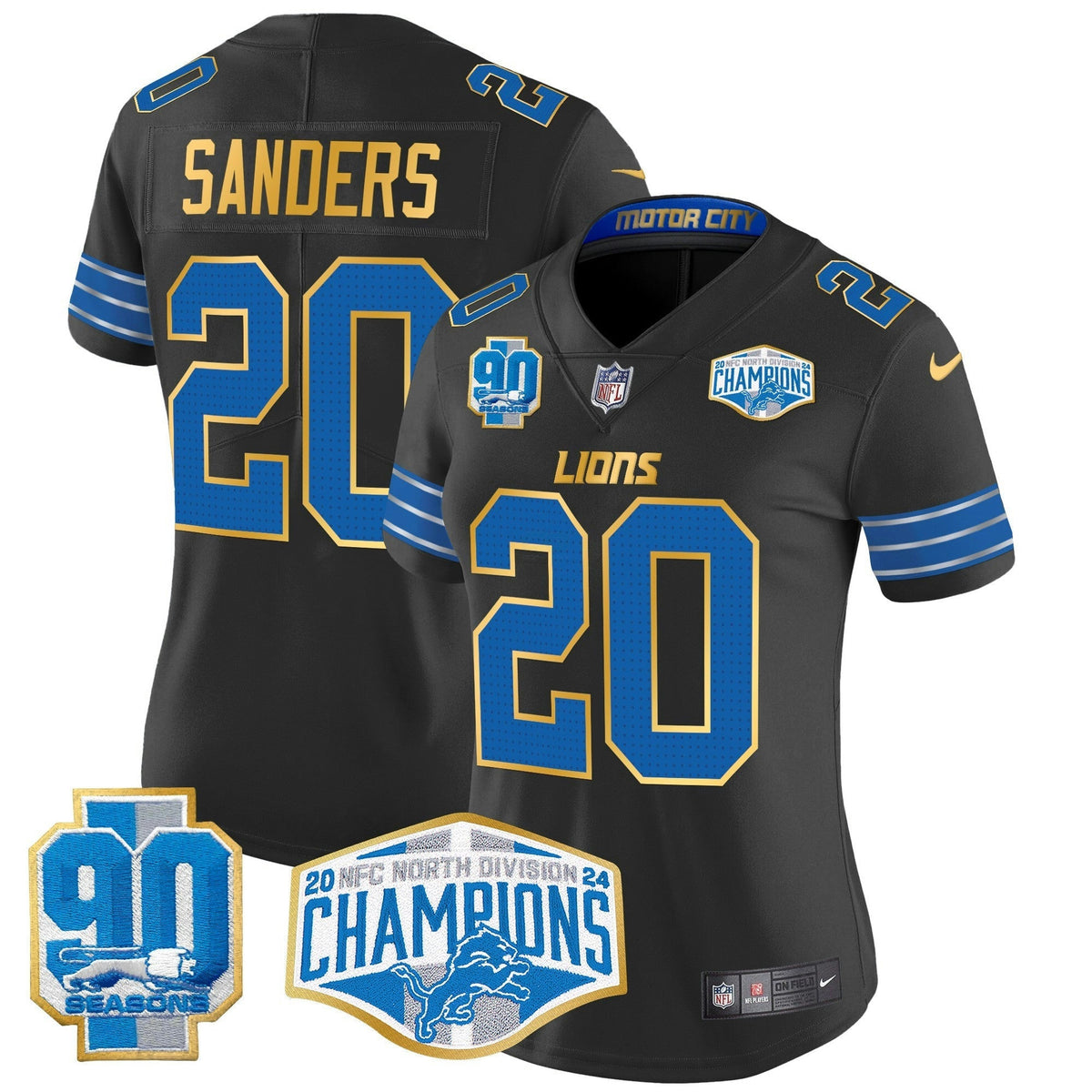 NFL Women’s Detroit 2024 NFC North Division Champions Patch Gold Trim Vapor Limited Jersey