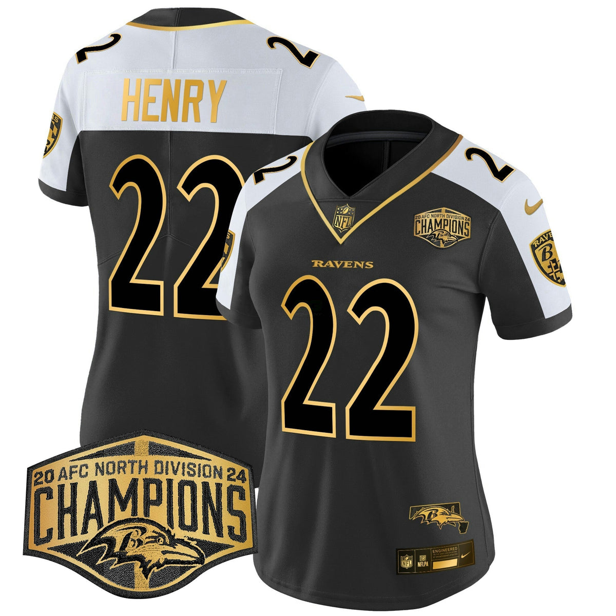 NFL Women’s Maryland 2024 AFC North Division Champions Patch Gold Vapor Limited Jersey