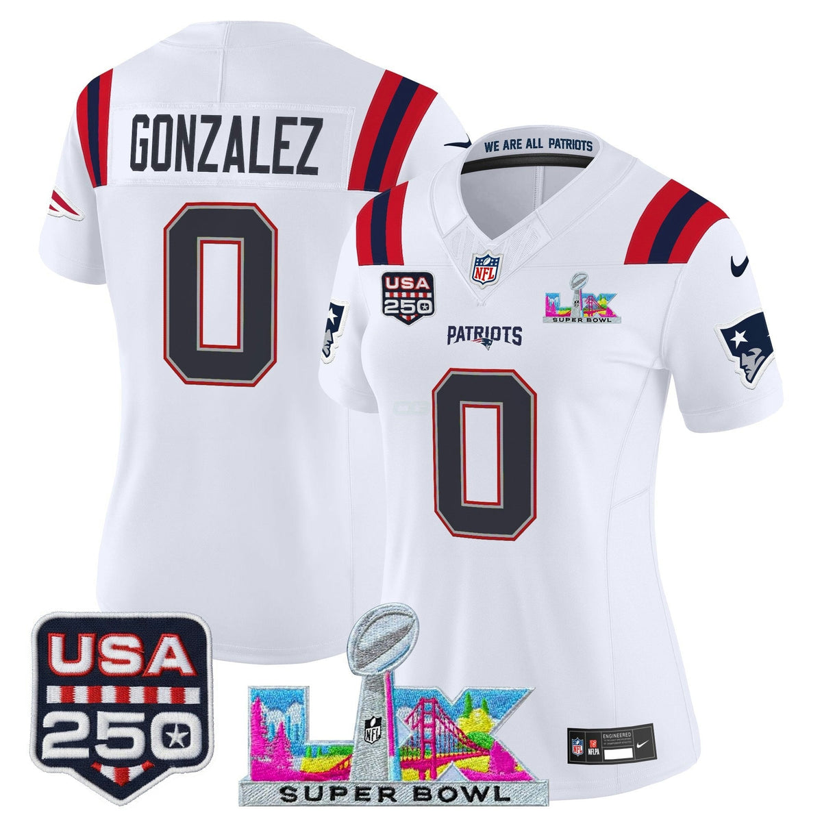 NFL Women’s New England “Super Bowl LX & United States 250th Anniversary Patch” Vapor Limited Jersey