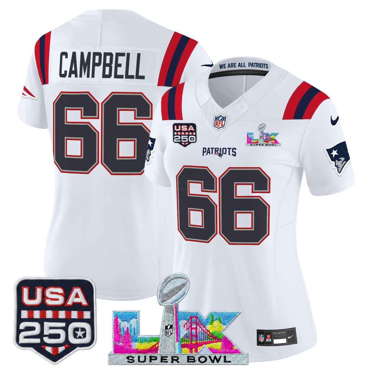 NFL Women’s New England “Super Bowl LX & United States 250th Anniversary Patch” Vapor Limited Jersey