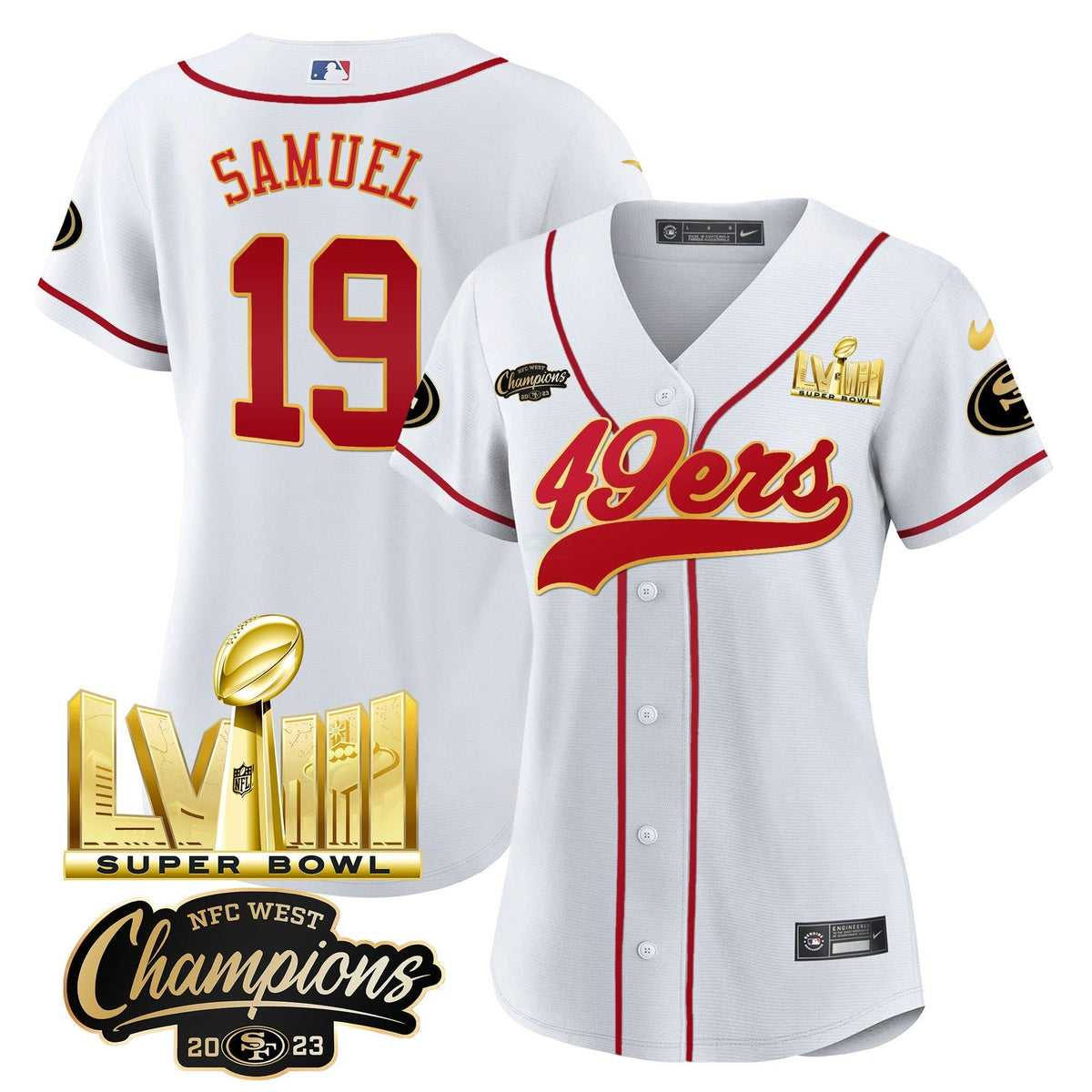 NFL Women’s NFC West Champions & Super Bowl LVIII Gold Patch Jersey