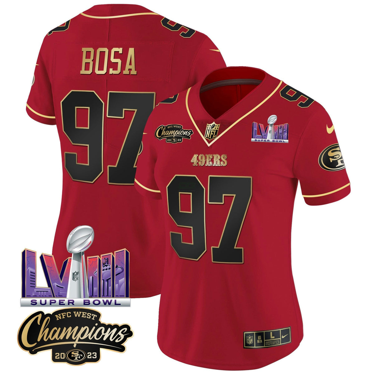 NFL Women’s NFC West Champions & Super Bowl LVIII Patch Vapor Jersey V2