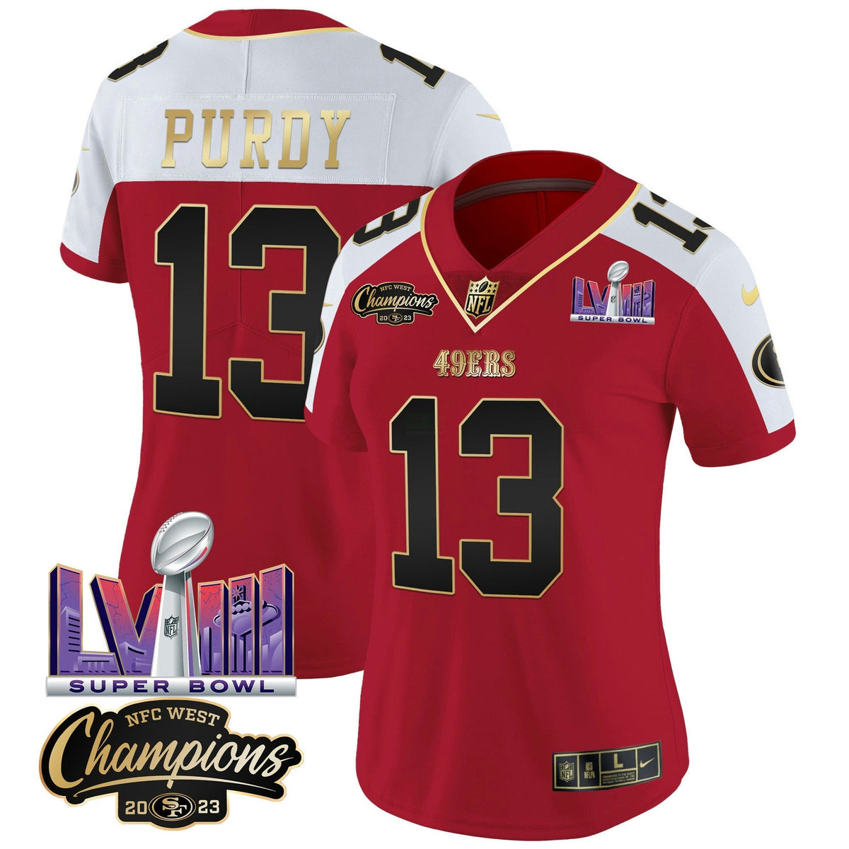 NFL Women’s NFC West Champions & Super Bowl LVIII Patch Vapor Jersey V2
