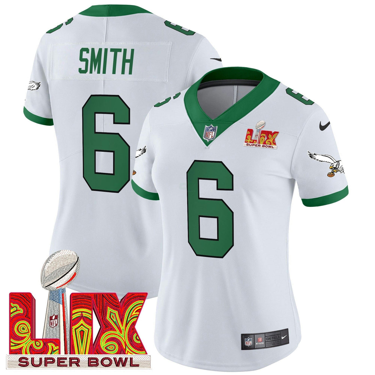 NFL Women’s Philadelphia Kelly Green Super Bowl LIX Patch Vapor Limited Jersey