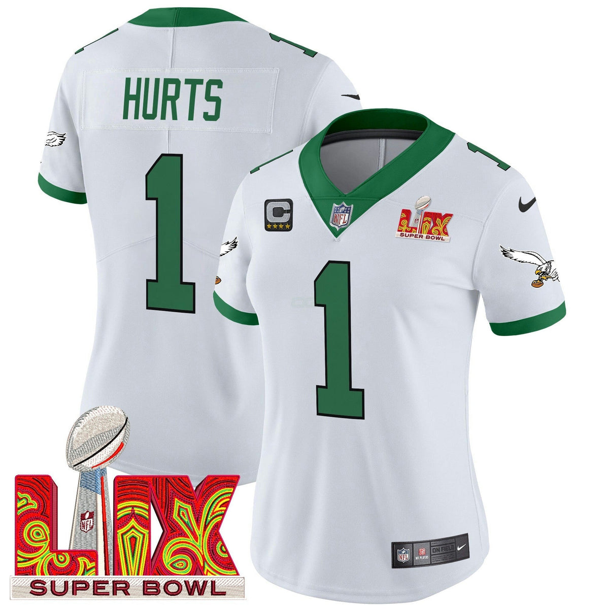 NFL Women’s Philadelphia Kelly Green Super Bowl LIX Patch Vapor Limited Jersey