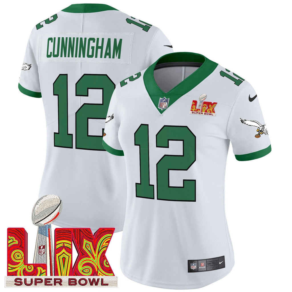 NFL Women’s Philadelphia Kelly Green Super Bowl LIX Patch Vapor Limited Jersey