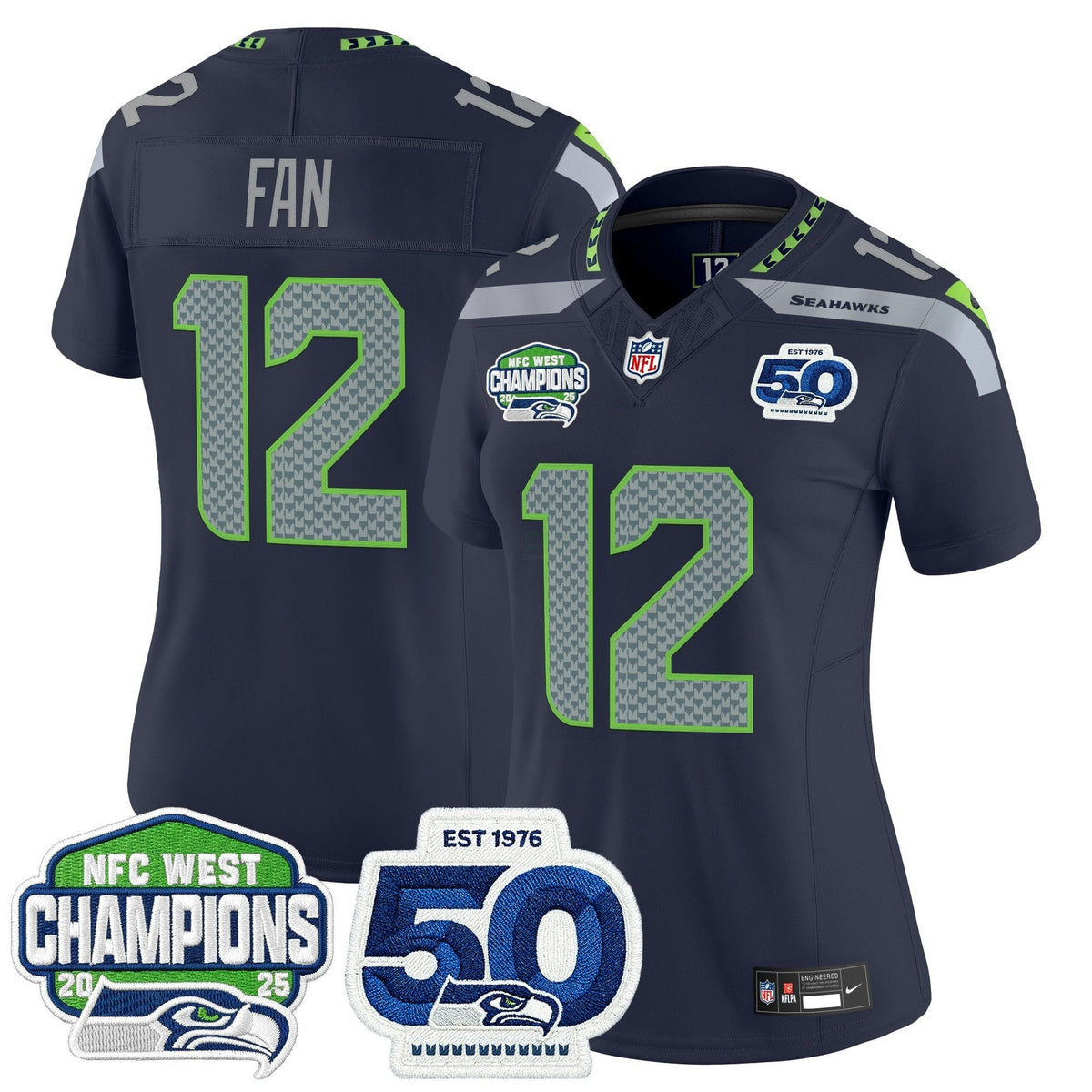 NFL Women’s Seattle 2025 NFC West Division Champions & 50th Anniversary Patch Vapor Limited Jersey