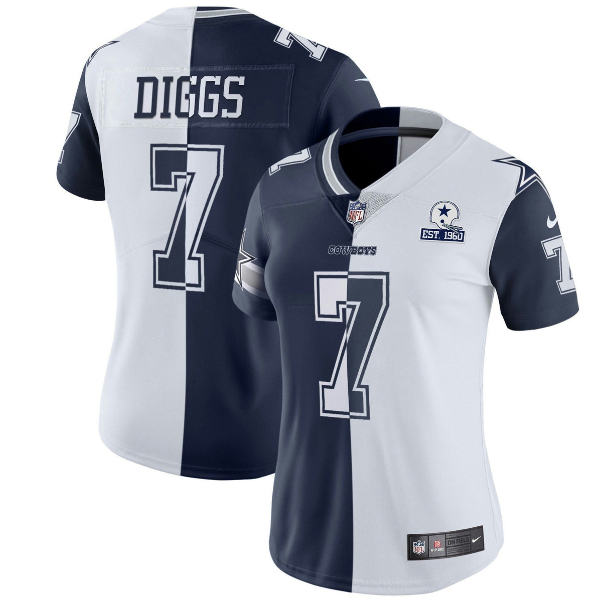 Jersey NFL Women’s Split White Navy Blue Est 1960 Patch - Split