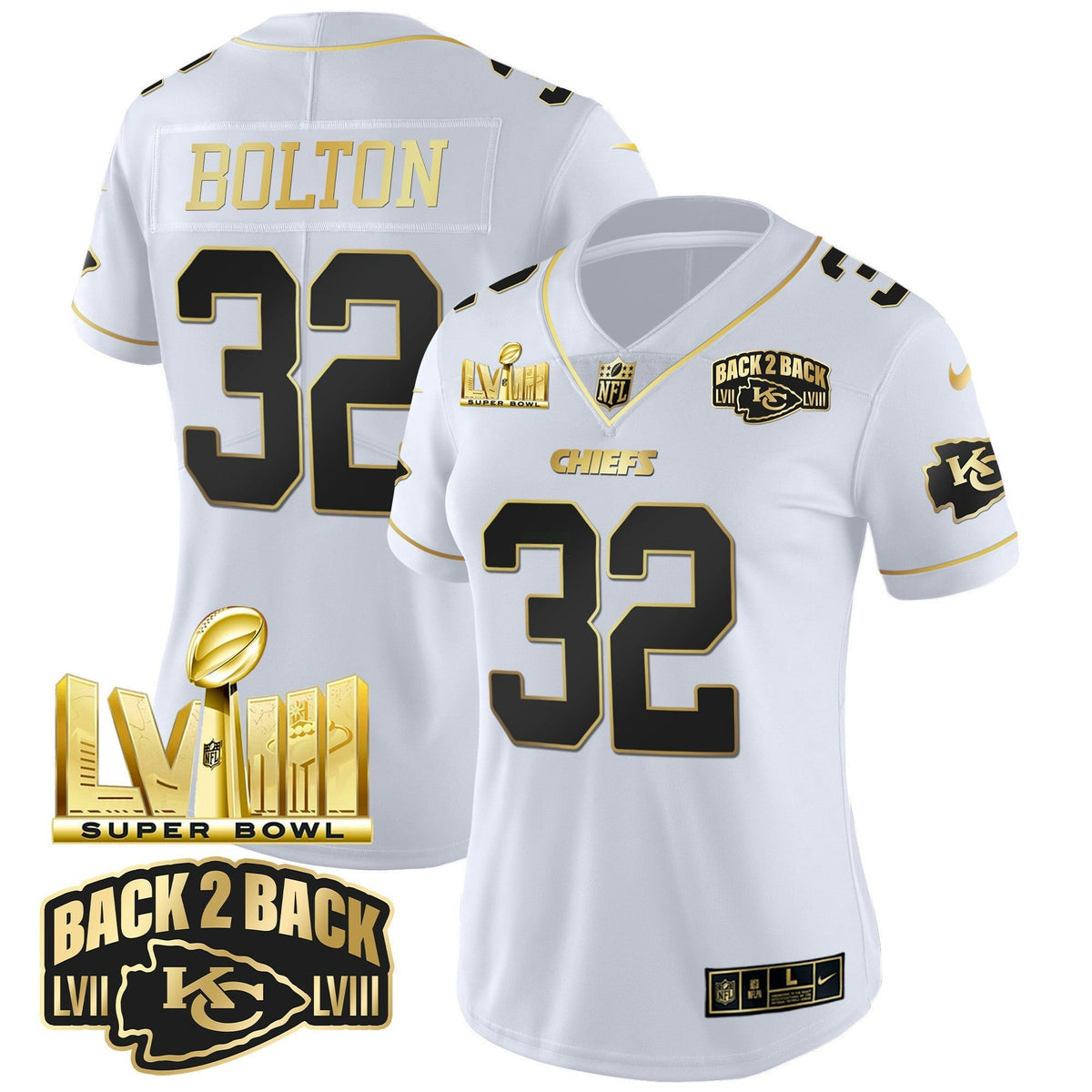 NFL Women’s Super Bowl LVIII & Back 2 Back Gold Patch Vapor Jersey V2
