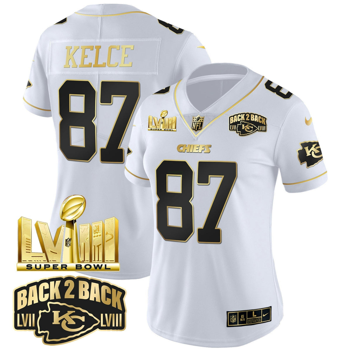 NFL Women’s Super Bowl LVIII & Back 2 Back Gold Patch Vapor Jersey V2