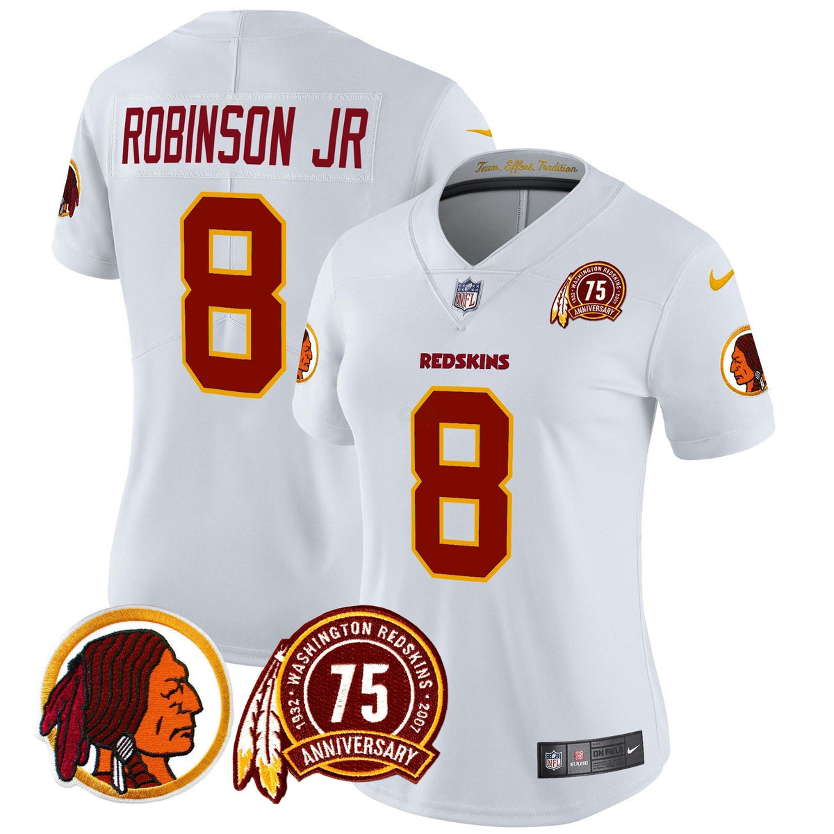 NFL Washington Commanders Women’s Washington Redskins 75th Patch Throwback Vapor Limited Jersey