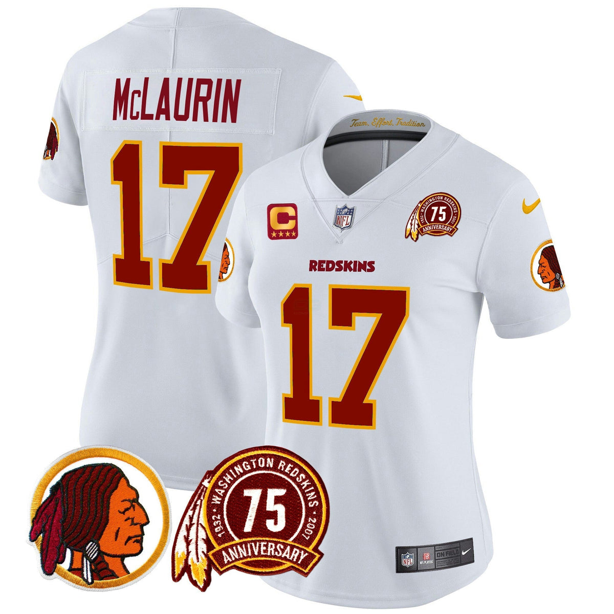 NFL Washington Commanders Women’s Washington Redskins 75th Patch Throwback Vapor Limited Jersey