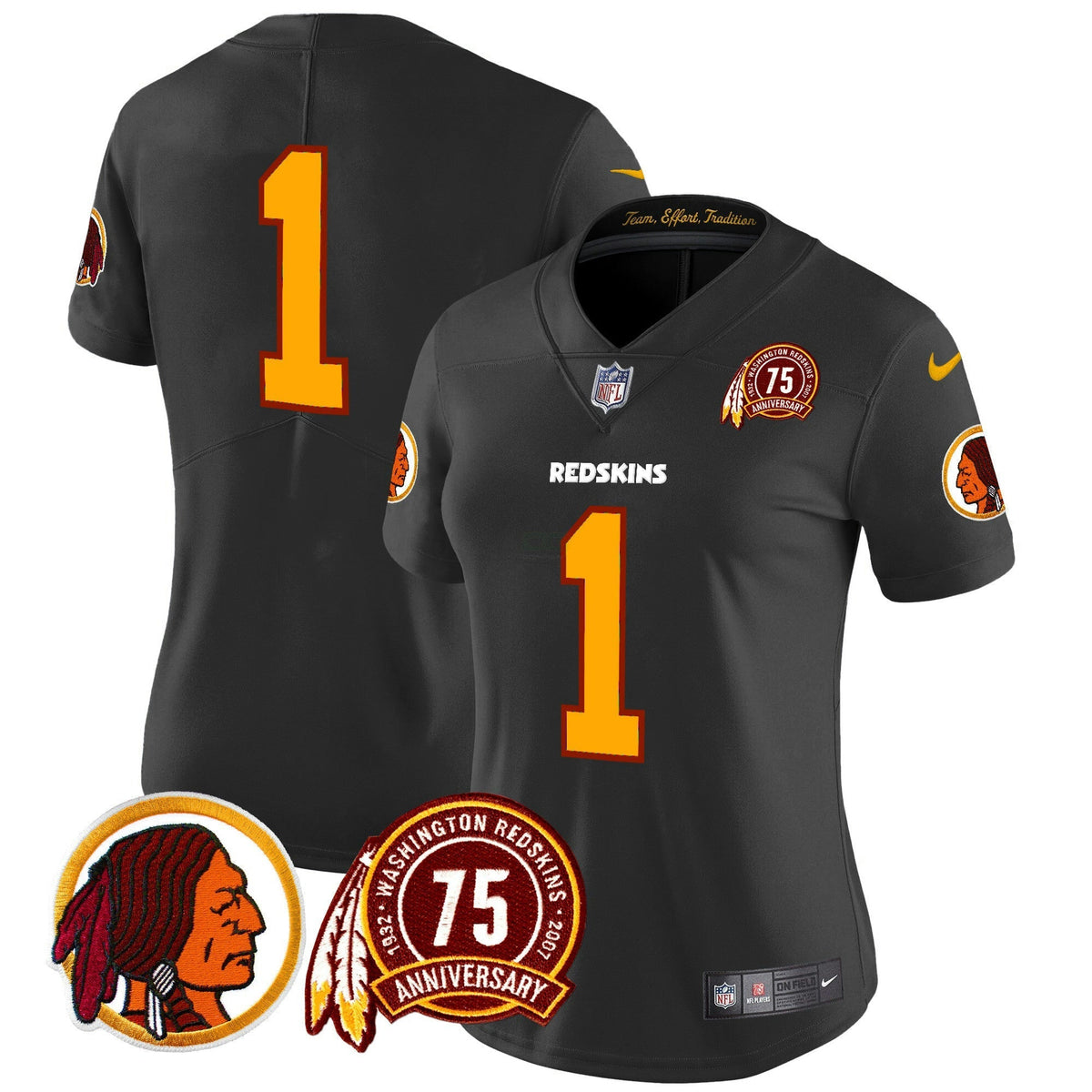 NFL Washington Commanders Women’s Washington Redskins 75th Patch Throwback Vapor Limited Jersey
