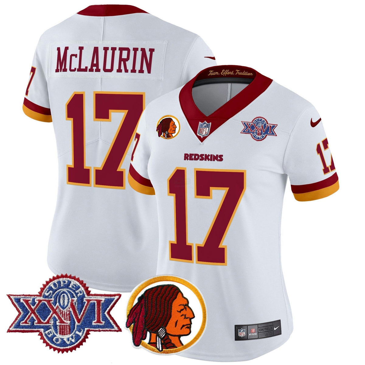NFL Washington Commanders Women’s Washington Redskins Throwback 1992 Super Bowl XXVI Patch Vapor Limited Jersey V2